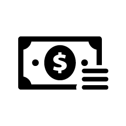 Dollar banknote and stack of coins icon